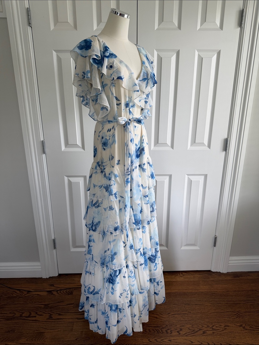 NET Ralph Lauren Floral Crinkle Georgette Tiered Wedding Guest Dress Size 16 - Picture 12 of 17